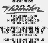 Days of Thunder Title Screen